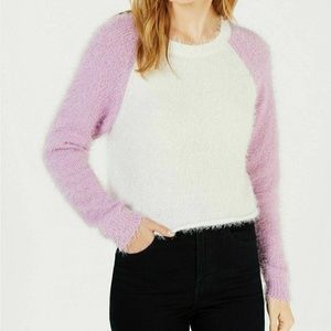Planet Gold L White Fuzzy Cropped Sweater 6R72